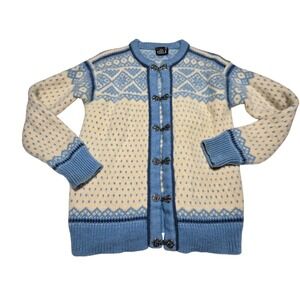 Vintage Dale of Norway Blue Cream Wool Cardigan w/Pewter Clasps Nordic Cabincore